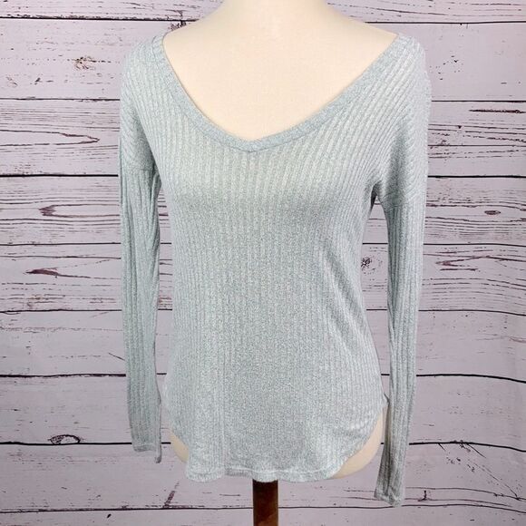 American Eagle Soft & Sexy Marled Green V-Neck Top - Picture 1 of 4